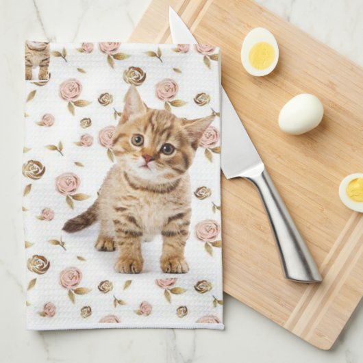 Bloemen Kittens Keuken Handdoek (Quarter Fold)