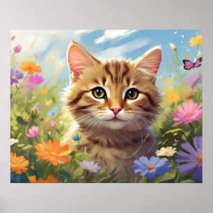 *~* Bloemen Kitty Kat 5:4 Kitten Vlinder AP68 Poster