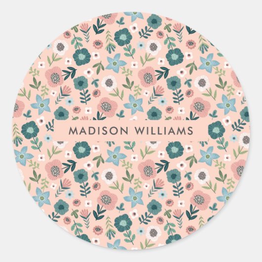 Bloemen klassieke ronde sticker (Voorkant)