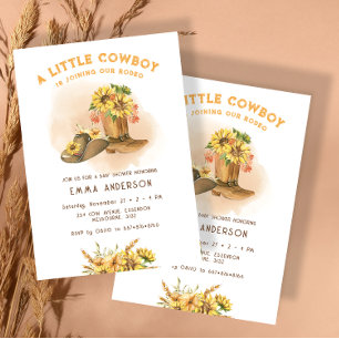 Bloemen Kleine Cowboy Western Rodeo Baby shower Kaart