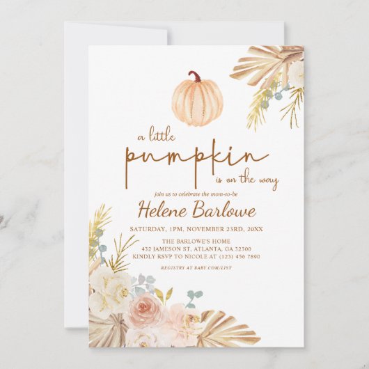 Bloemen kleine pompoen Boho Baby shower Kaart (Voorkant)