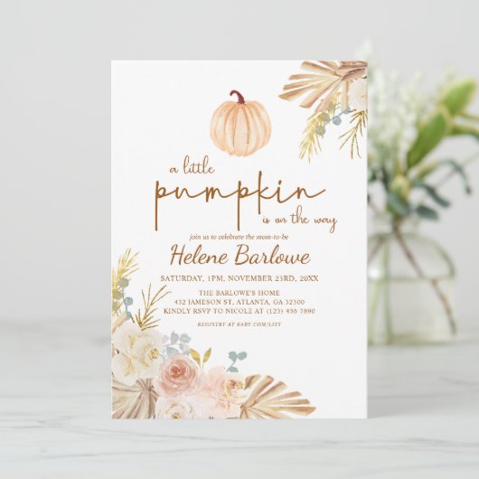 Bloemen kleine pompoen Boho Baby shower Kaart (Staand voorkant)