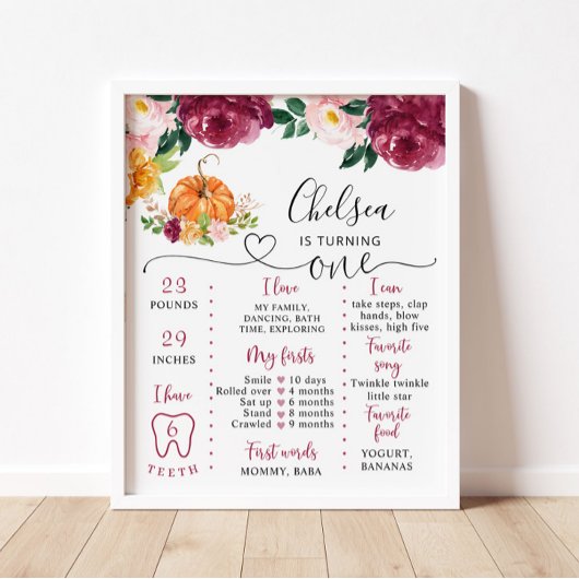 Bloemen kleine pompoen verjaardag Milestone Poster