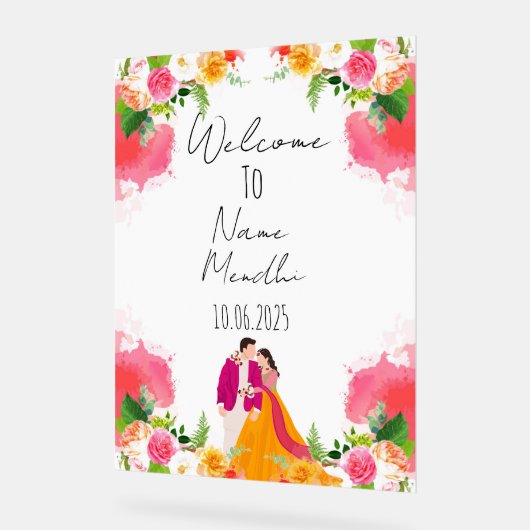 Bloemen kleurrijk Mendhi teken Acryl Bord (Hoek)