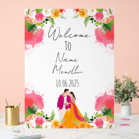 Bloemen kleurrijk Mendhi teken Acryl Bord (Huwelijk)