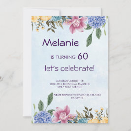 Bloemen kleurrijke bloei 60e verjaardag uitnodigin kaart