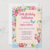 Bloemen Kleurrijke Border Vrouwen 50ste verjaardag Kaart (Voorkant)