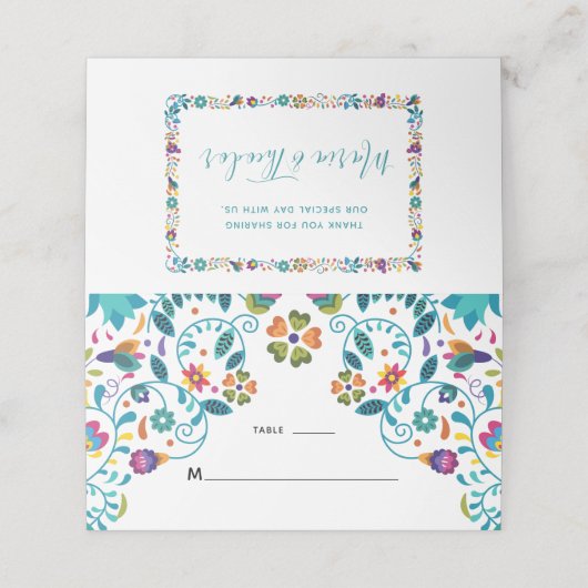 Bloemen Kleurrijke Elegante Mexicaanse Bruiloft Plaatskaartje (Buitenkant ongevouwen)