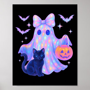 Bloemen Kleurrijke Ghost Black Cat Coquette Bow Ha Poster