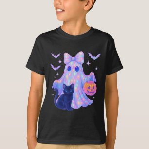 Bloemen Kleurrijke Ghost Black Cat Coquette Bow Ha T-shirt