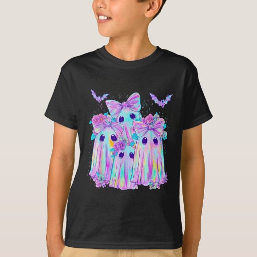 Bloemen Kleurrijke Ghosts Boo Coquette Bow Spooky  T-shirt (Voorkant)