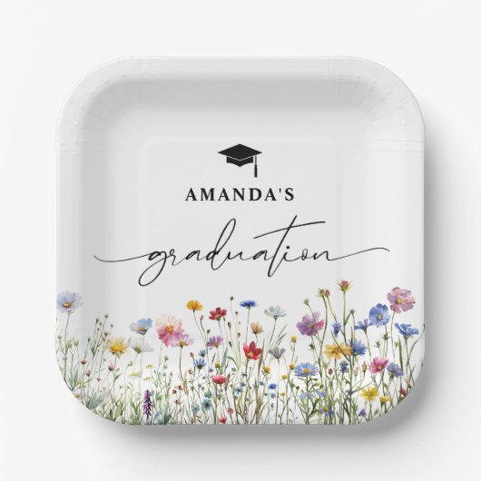 Bloemen kleurrijke Graduation Party papier bord (Voorkant)