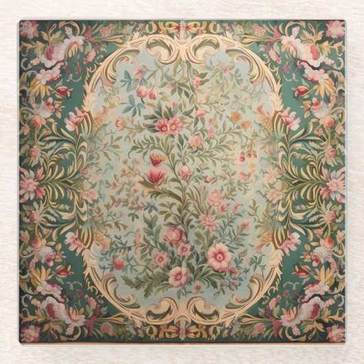 Bloemen Kleurrijke Oosterse Tapijt Glazen Onderzetter (Voorkant)