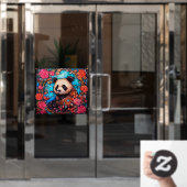 Bloemen Kleurrijke Panda Beer Faux Glas in lood Raamsticker (Kantoordeur)