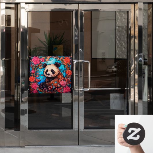 Bloemen Kleurrijke Panda Beer Faux Glas in lood Raamsticker (Kantoordeur)