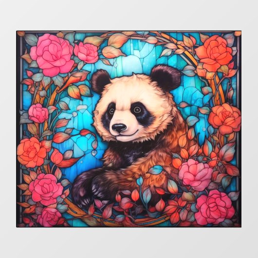 Bloemen Kleurrijke Panda Beer Faux Glas in lood Raamsticker (Vel)