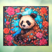 Bloemen Kleurrijke Panda Beer Faux Glas in lood Raamsticker (Vel 3)