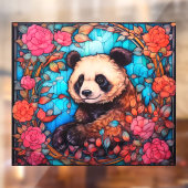 Bloemen Kleurrijke Panda Beer Faux Glas in lood Raamsticker (Vel 2)