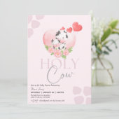 Bloemen koe blush roze baby meisje douche kaart (Staand voorkant)