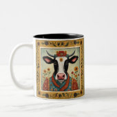 Bloemen Koe Folk Art Tweekleurige Koffiemok (Links)