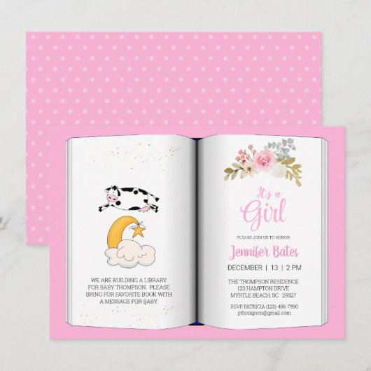 Bloemen Koe Over de Maan Thema Baby shower Kaart (Voorkant / Achterkant)