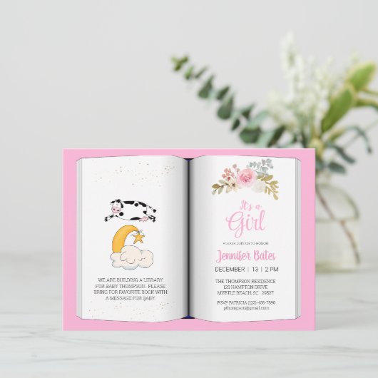 Bloemen Koe Over de Maan Thema Baby shower Kaart (Staand voorkant)