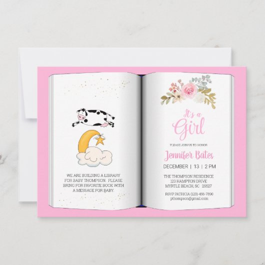 Bloemen Koe Over de Maan Thema Baby shower Kaart (Voorkant)