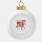 Bloemen Koe, Schattigee Koe Ontwerp Keramische Bal Ornament (Voorkant)