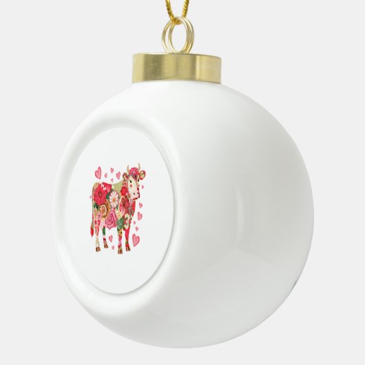 Bloemen Koe, Schattigee Koe Ontwerp Keramische Bal Ornament (Rechts)