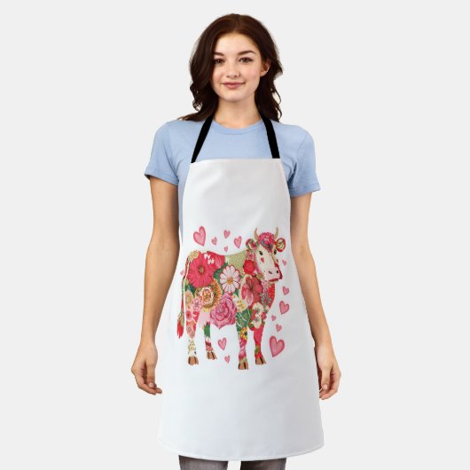 Bloemen Koe, Schattigee Koe Ontwerp Schort (Gedragen)
