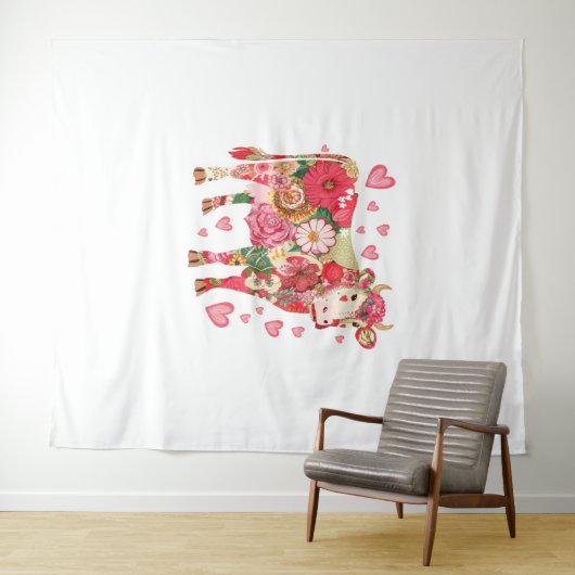 Bloemen Koe, Schattigee Koe Ontwerp Wandkleed (In Situ (horizontaal))