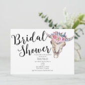 Bloemen Koe Schedel Boho Bruids Douche Uitnodiging (Staand voorkant)