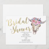 Bloemen Koe schedel gouden bruids doucheuitnodigin Kaart (Voorkant / Achterkant)