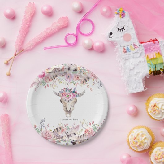 Bloemen & Koe Schedel Rustiek Country Glam Party Papieren Bordje (Feest)