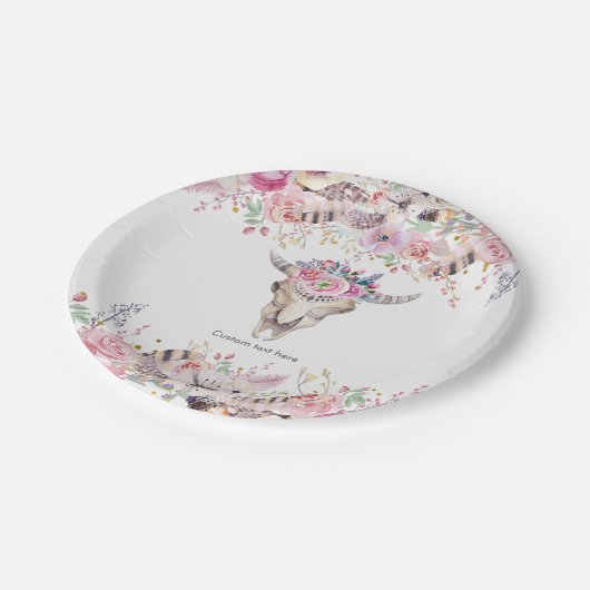 Bloemen & Koe Schedel Rustiek Country Glam Party Papieren Bordje (Gekanteld)