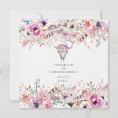 Bloemen & Koe Schedel Rustiek Country Glam Uitnodi Kaart (Achterkant)