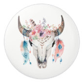 Bloemen & Koe Schedel Rustiek Country Glam veer Keramische Knop (Voorkant)