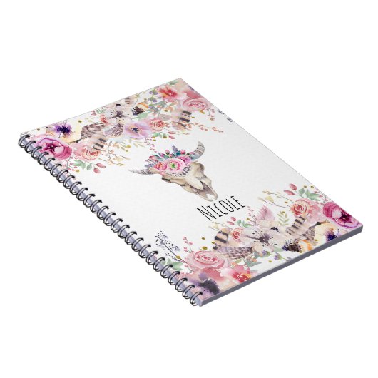 Bloemen & Koe Schedel Rustiek Land Glam Boho Chic Notitieboek (Rechterzijde)