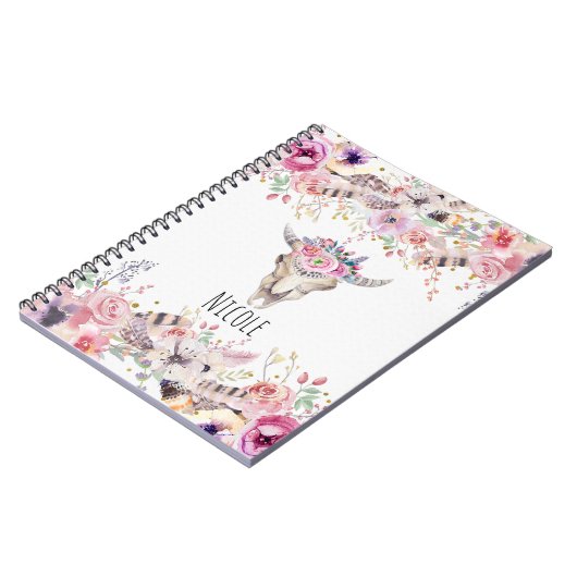 Bloemen & Koe Schedel Rustiek Land Glam Boho Chic Notitieboek (Linkerzijde)