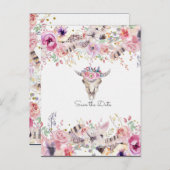 Bloemen & Koeien Schedel Landelijke Rustieke Save Aankondigingskaart (Voorkant / Achterkant)