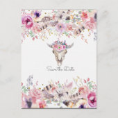 Bloemen & Koeien Schedel Landelijke Rustieke Save  Aankondigingskaart (Voorkant)