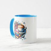Bloemen, koffie en regenboogcake gepersonaliseerd mok (Voorkant links)