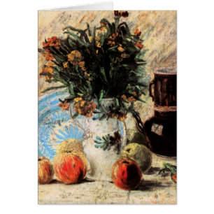 Bloemen, koffiepot en fruit door Vincent van Gogh