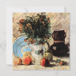 Bloemen, koffiepot en fruit door Vincent van Gogh