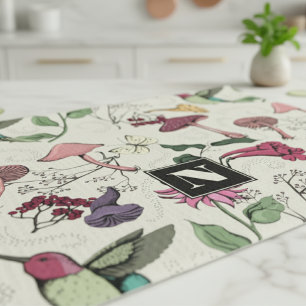 Bloemen Kolibrie Tuin Patroon Geel Theedoek