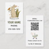 Bloemen Konijn Babysitter QR Code Visitekaartje (Voorkant / Achterkant)