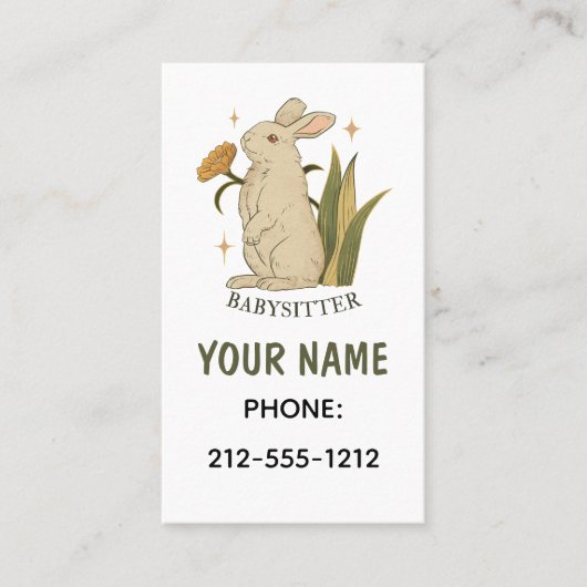 Bloemen Konijn Babysitter QR Code Visitekaartje (Voorkant)