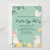 Bloemen konijnen en eieren groene paaseieren jacht kaart (Voorkant)