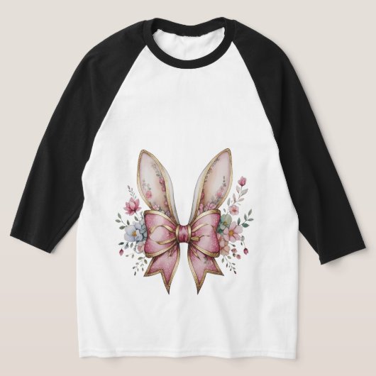 Bloemen konijnenoren met roze strik – Elegante Chi T-shirt (Laagn)