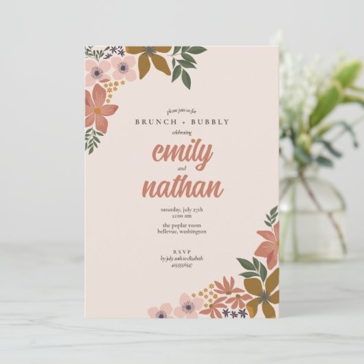 Bloemen koppels bruiloft brunch douche kaart (Staand voorkant)